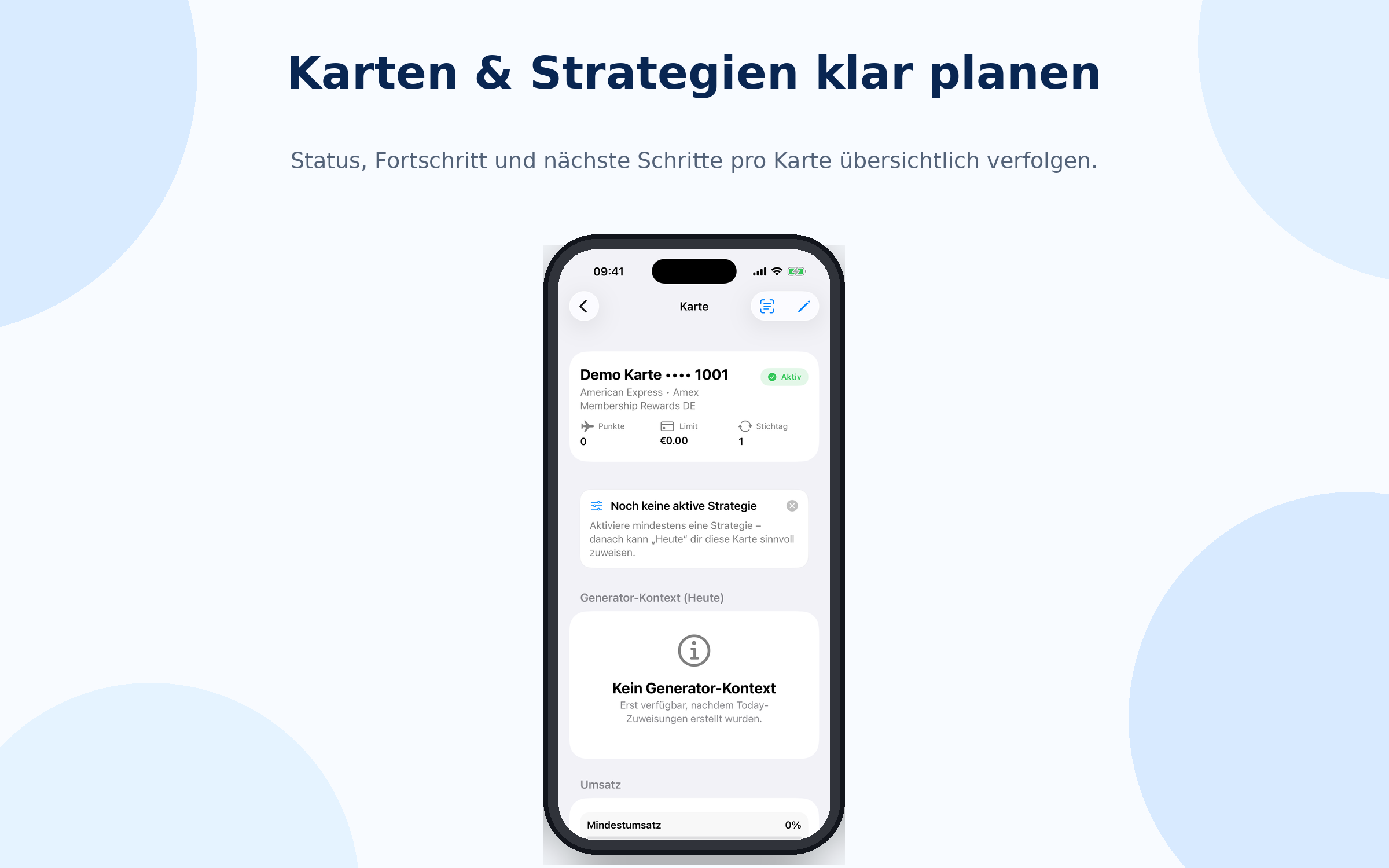 Karten und Strategien in MileManager