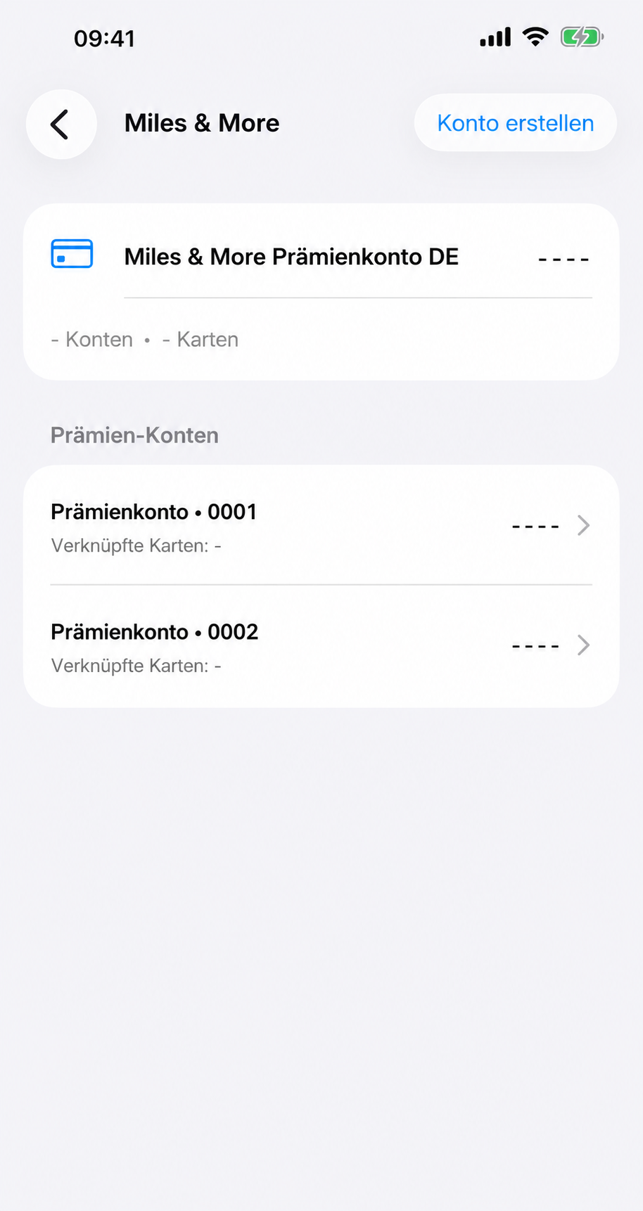 Scrollbarer MileManager Punkte-Wallet-Screen