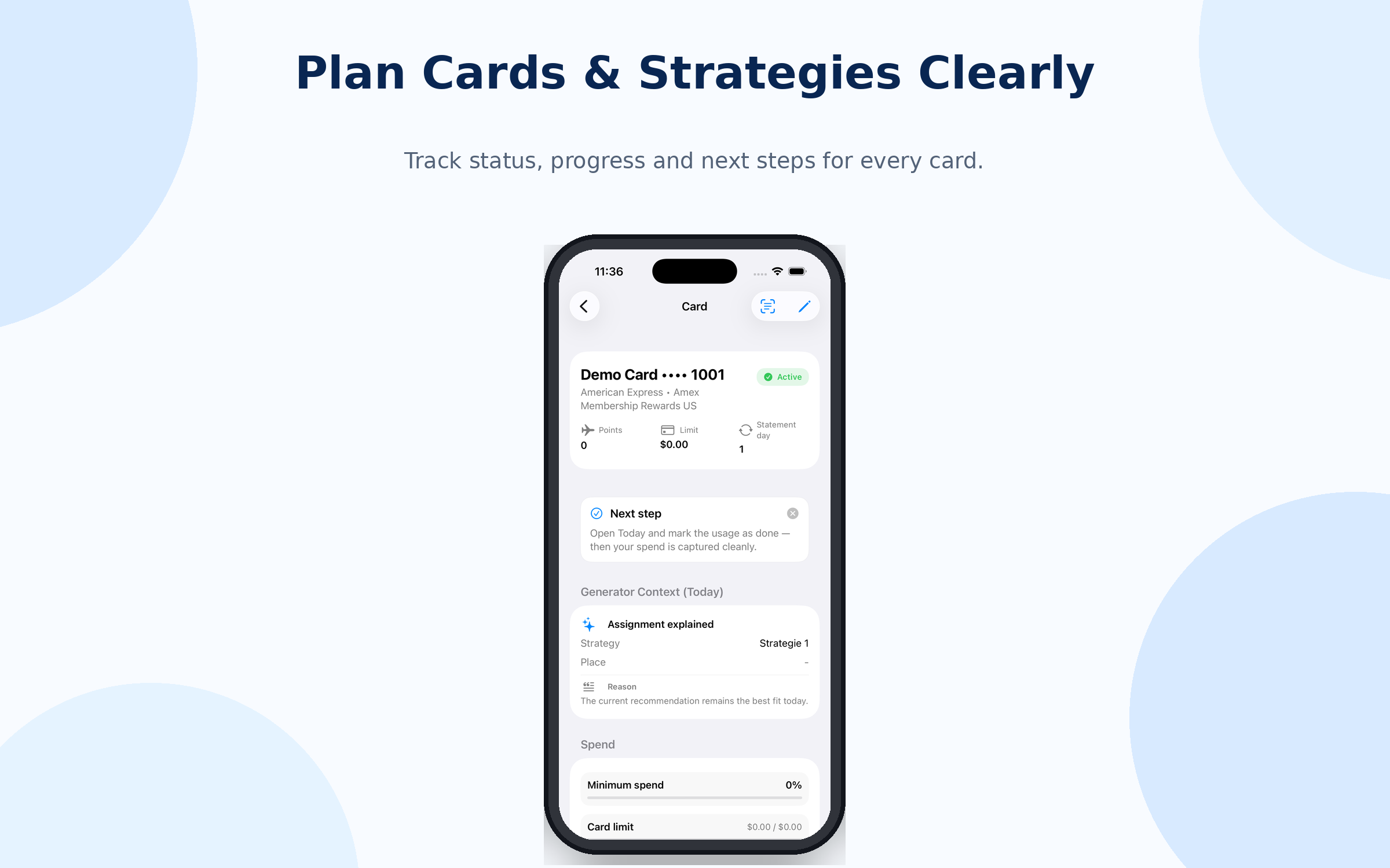 Cards and strategies in MileManager
