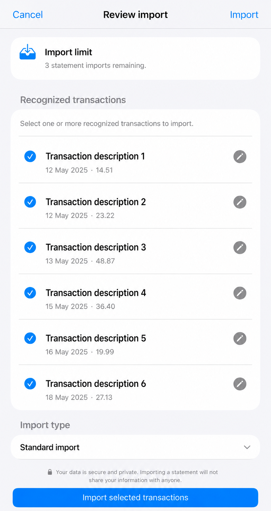 Scrollable MileManager import screen